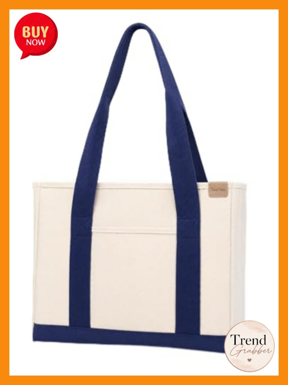16oz Canvas Tote Bag Large Capacity Shopping Shoulder Bag with Pockets - Picture 1 of 6